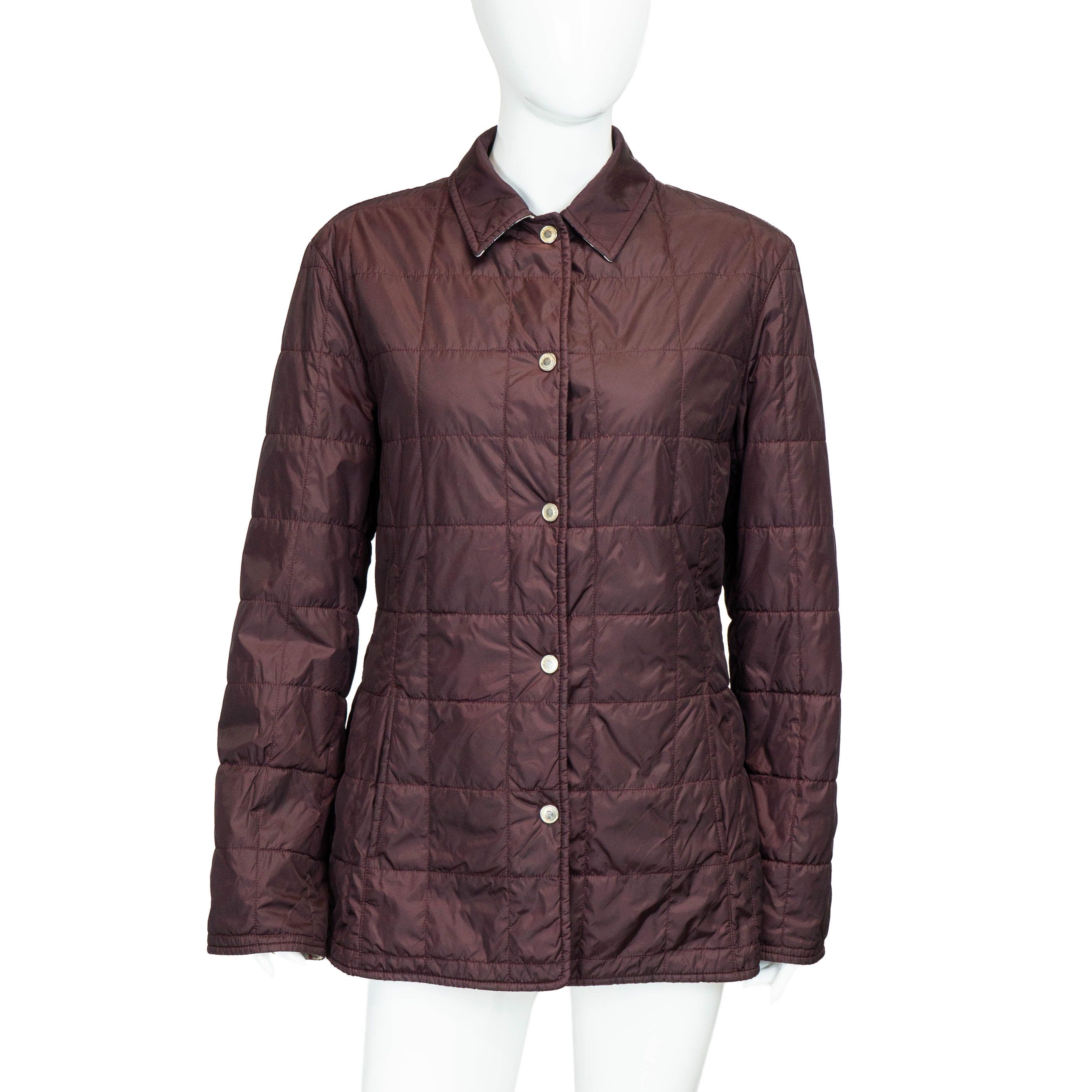 Burberry BURBERRY Check Women Quilted Jacket Burgundy Vintage 90s 00s Size S / US 4 / IT 40 - 1 Thumbnail