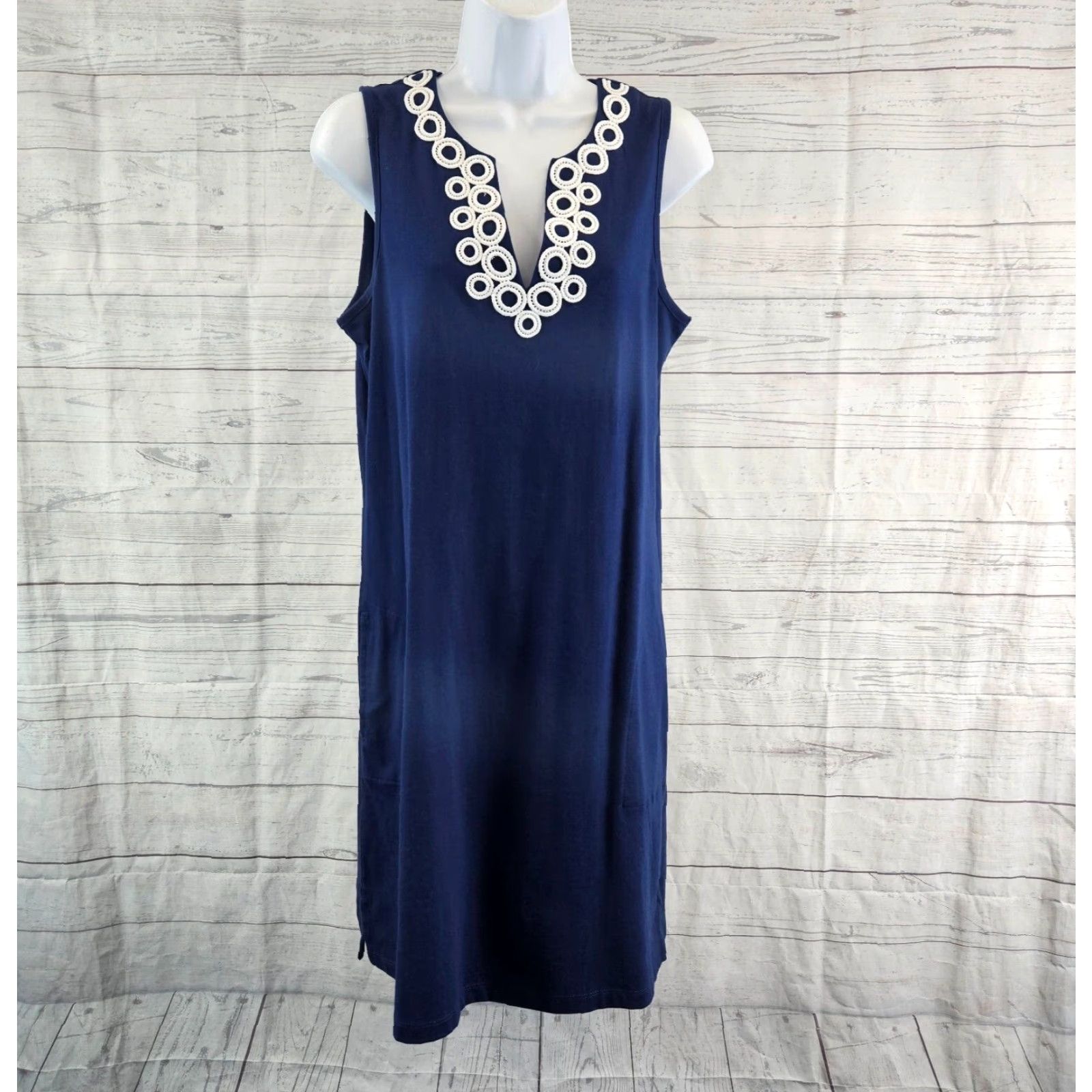 Lands' End Lands End Womens Dress Sz Small Blue White Sleeveless Pockets Cotton A-Line Kn Investment? Size S / US 4 / IT 40 - 2 Thumbnail