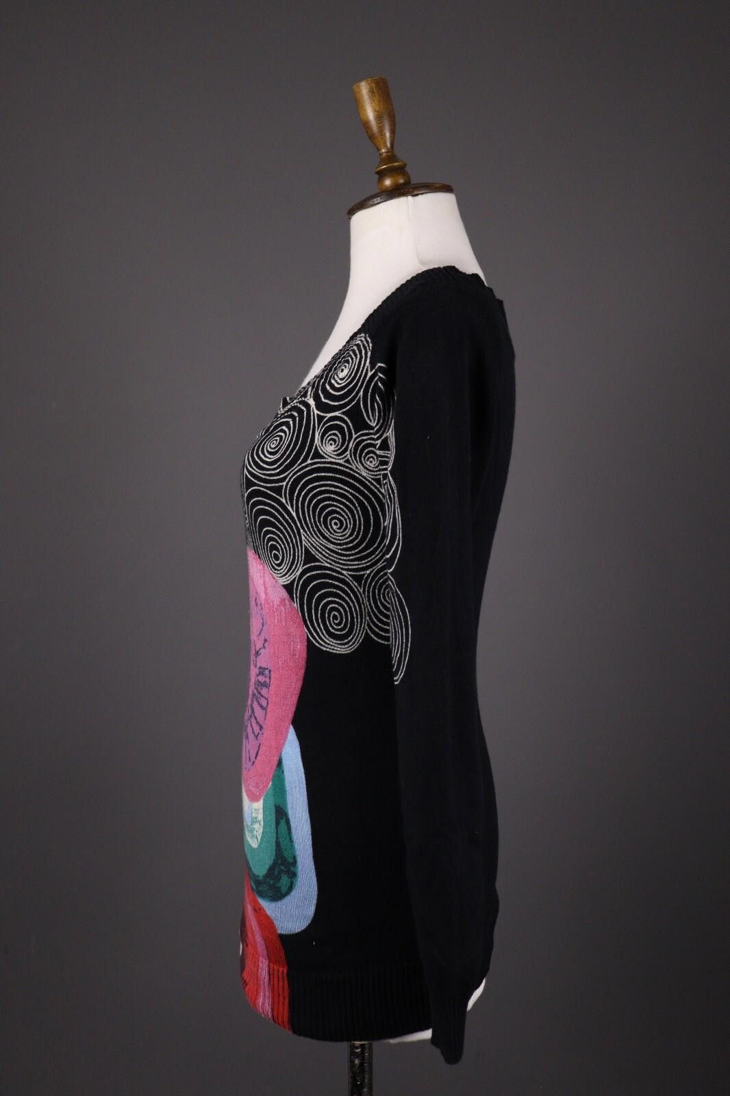 Designer Desigual Black Boat Neck Geometric Print Sweater Size S Size S / US 4 / IT 40 - 4 Thumbnail