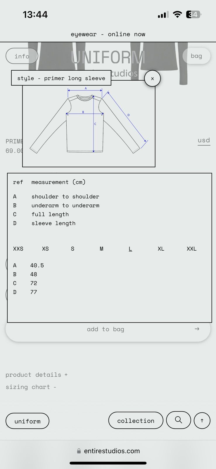 Entire Studios PRIMER LONG SLEEVE SOOT Size US L / EU 52-54 / 3 - 10 Thumbnail