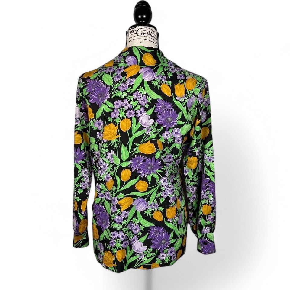 Vintage 1970s Floral Print Blouse Le Soft Shirt Lady Manhattan Glows Size XL / US 12-14 / IT 48-50 - 3 Thumbnail