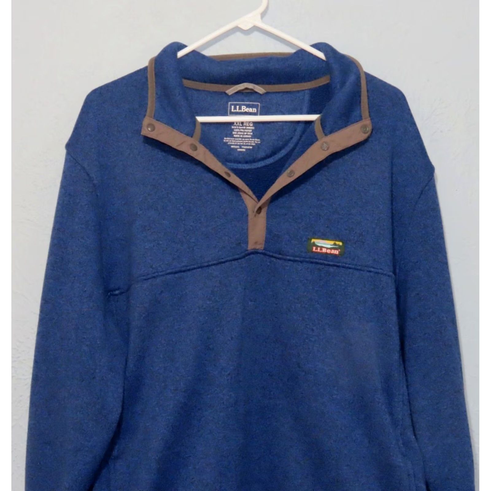 Vintage LL Bean Men's 2XL Reg Sweater Fleece 1/4 Snap Pullover Blue Gray Mock Neck Long Sleeve Pockets Solid Logo Christmas Casual Outdoors Vintage No Size US XXL / EU 58 / 5 - 3 Thumbnail