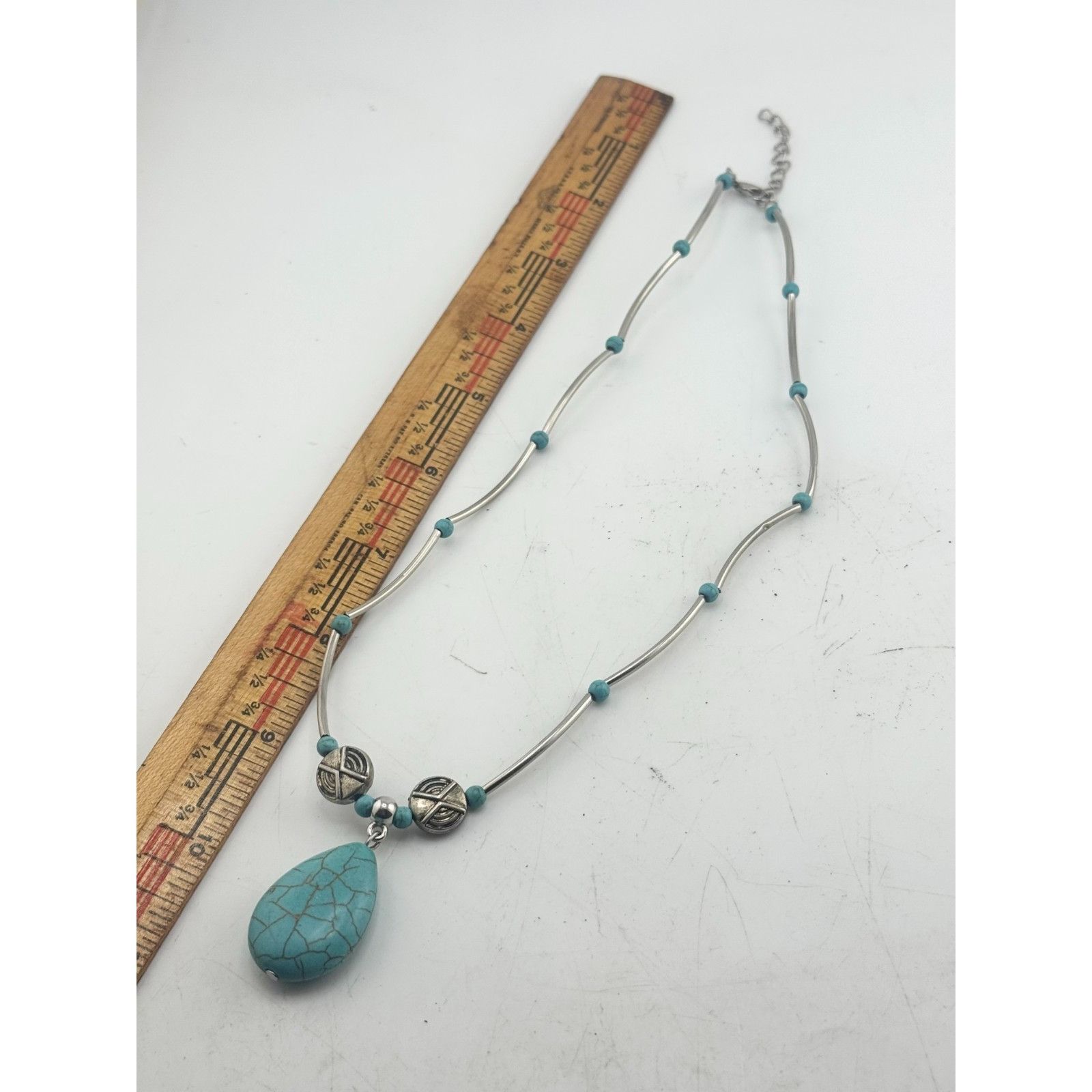 Vintage Vintage faux turquoise beaded silver necklace Size ONE SIZE - 4 Thumbnail
