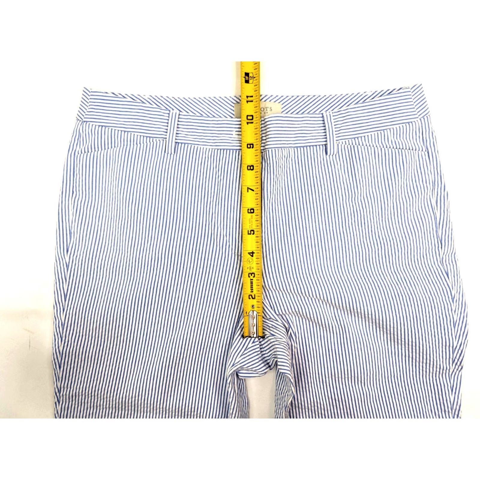 Talbots Talbots Capri Pants Women 10P Petite 32x20 Seersucker Striped Blue 90s Vintage Pant Casual Summer Knit Cotton Spandex Flat Front Buttons Cuffed Size 32" / US 10 / IT 46 - 4 Thumbnail