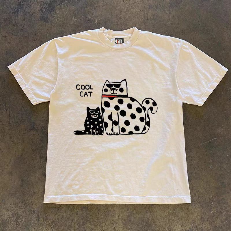 Japanese Brand × Vintage White loose casual t-shirt with cat pattern Size US M / EU 48-50 / 2 - 1 Thumbnail