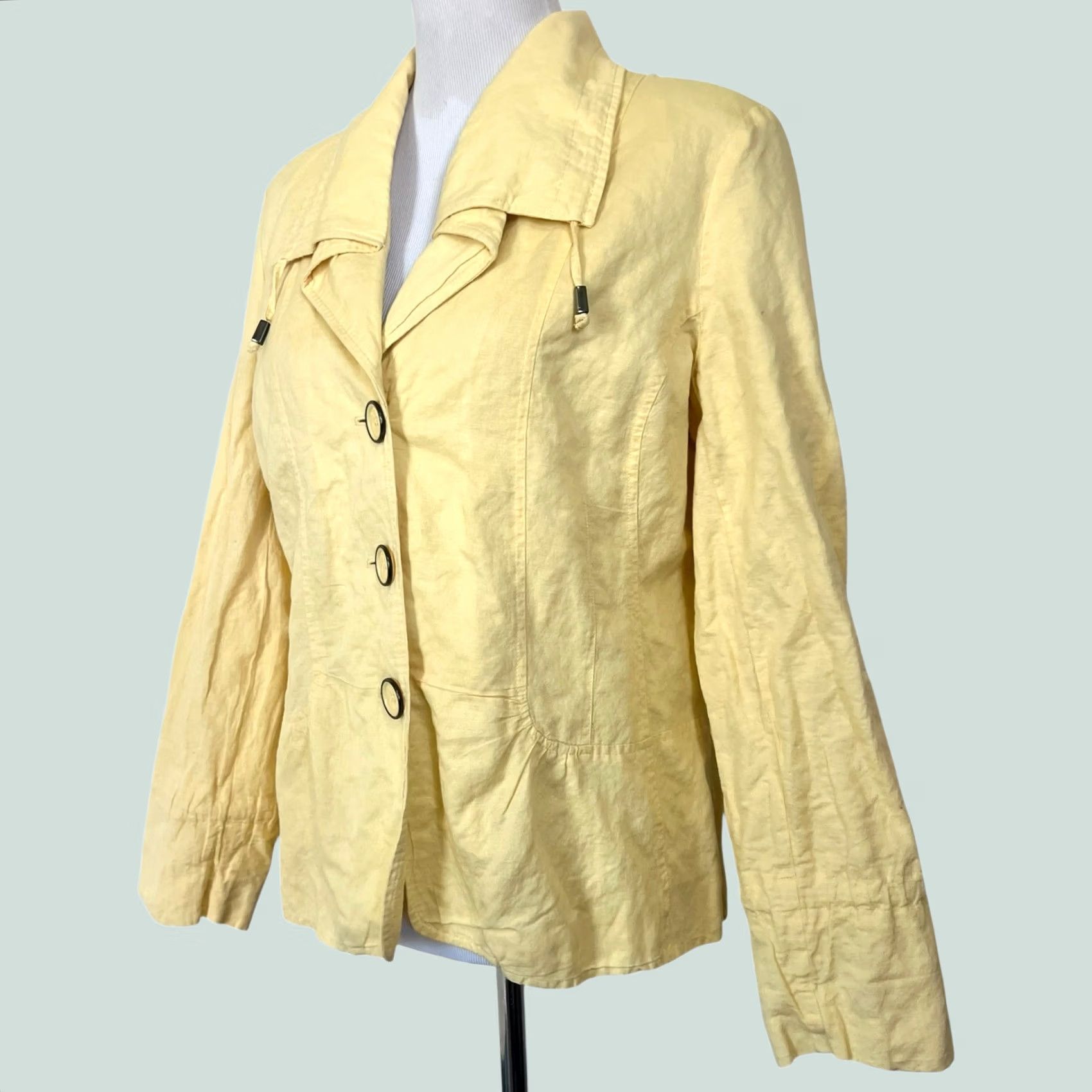 Vintage Chico’s Cotton Linen Jacket Yellow Sz 2 (Large) Oceanic Isle Golden Haze Yellow Jacket Womens L Solid Button Closure Size L / US 10 / IT 46 - 1 Thumbnail