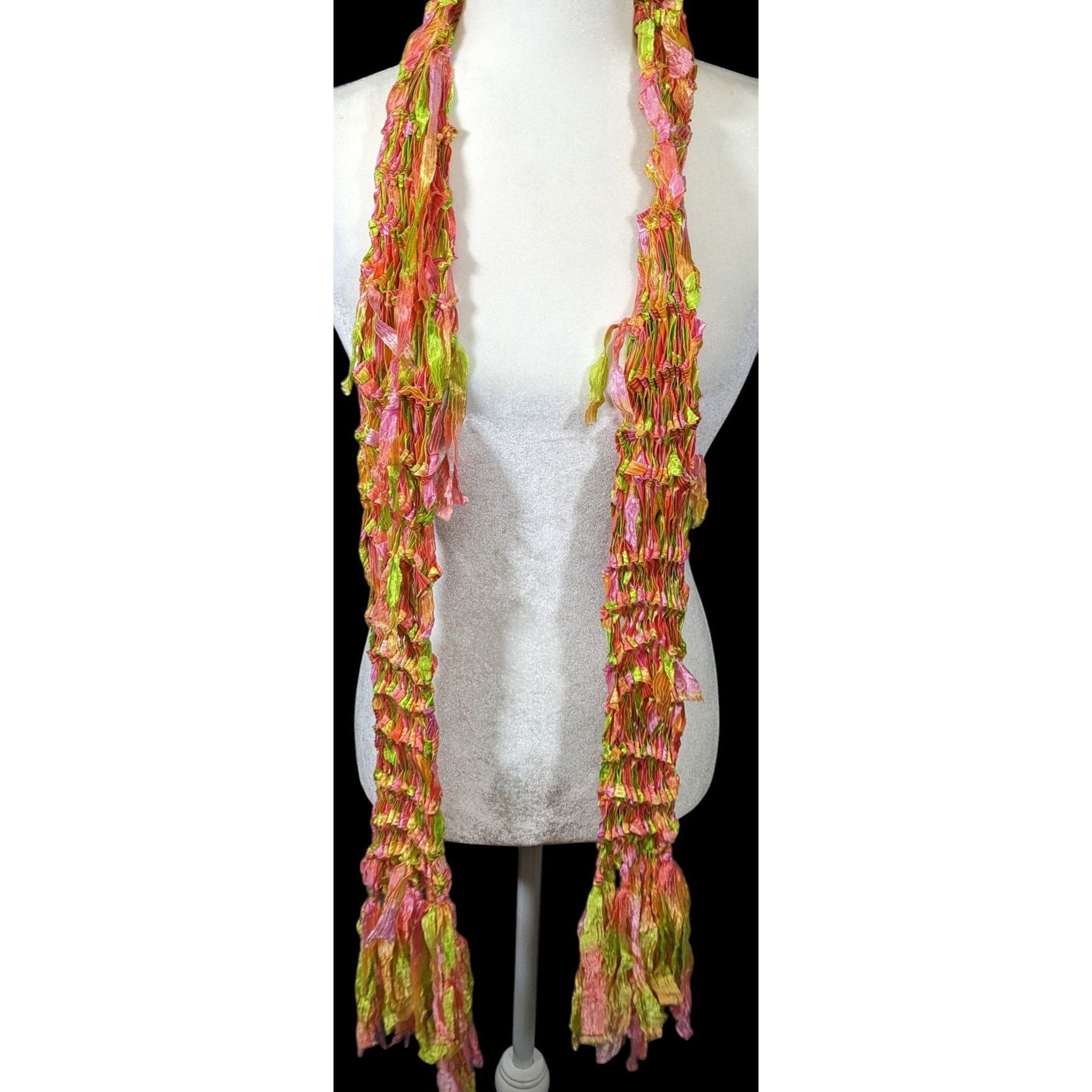 Other Handmade Neon Rainbow Abstract Open Knit Festival Scarf Size ONE SIZE - 3 Thumbnail