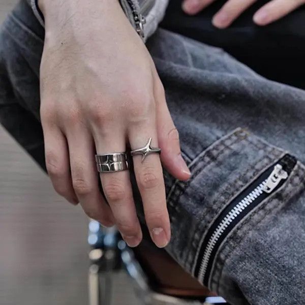 Jewelry 925 Silver y2k Star Rings, Irregular Ring Set Size ONE SIZE - 3 Thumbnail