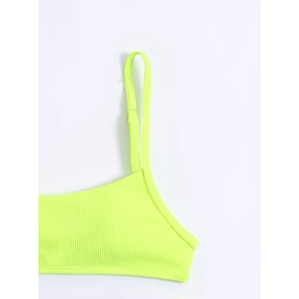 Other Athletic Style Rib Knit High Cut Thong Bikini Neon Yellow Size ONE SIZE - 2 Thumbnail