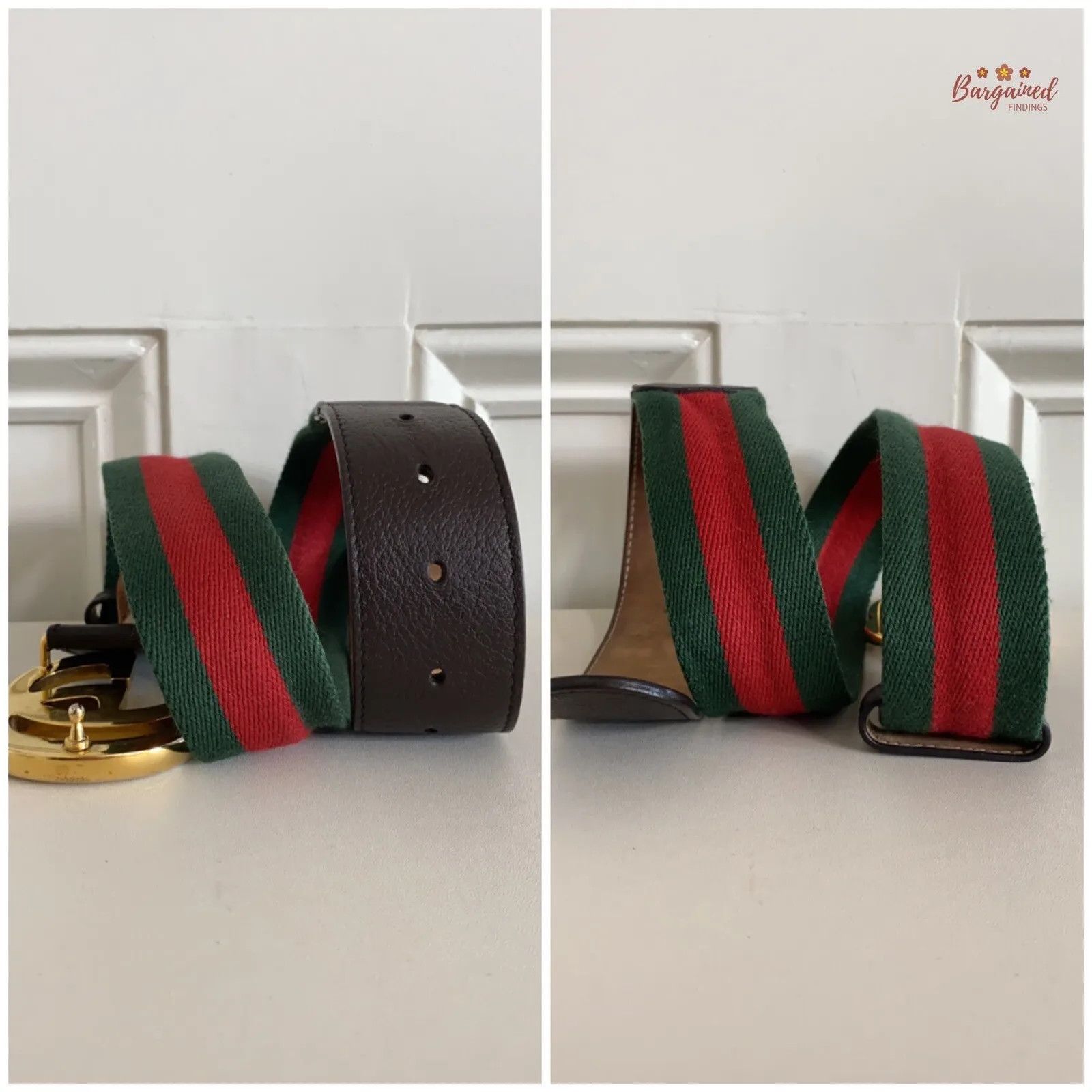 Gucci Gucci Web Canvas Brown Leather Gold Double G Buckle Belt Size 26 - 4 Thumbnail