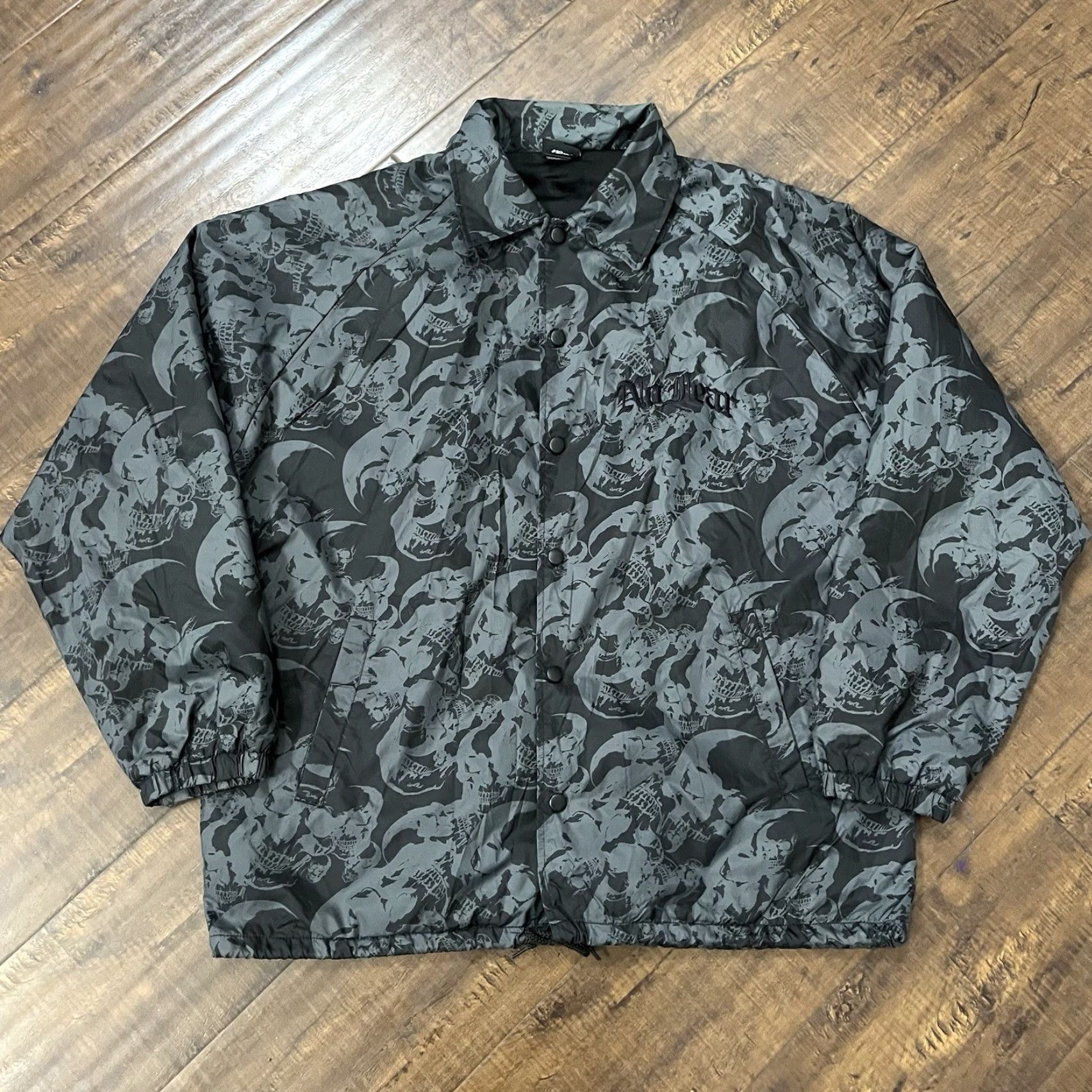 No Fear VINTAGE No Fear Windbreaker Jacket Men M Black Skull AOP Grunge Emo Motocross Descends Snaps 100% Nylon Size US M / EU 48-50 / 2 - 2 Thumbnail
