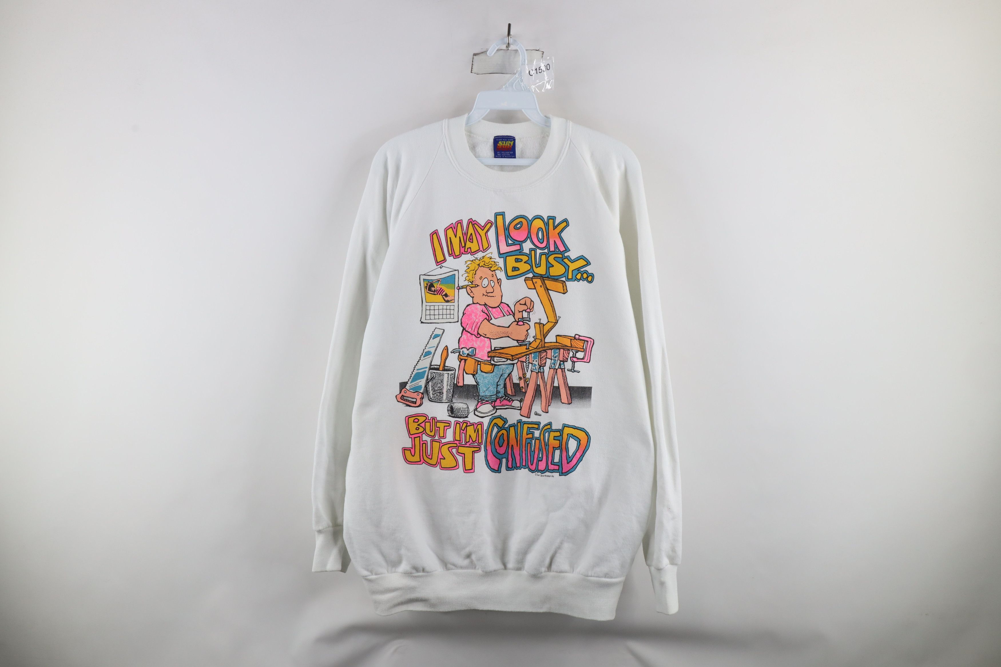 Vintage Vintage 90s I Busy But I'm Just Confused Cartoon Sweatshirt Size US XXL / EU 58 / 5 - 1 Thumbnail