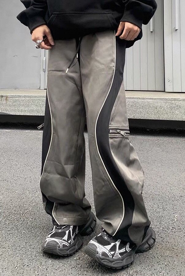 Retro punk wave striped contrast pants