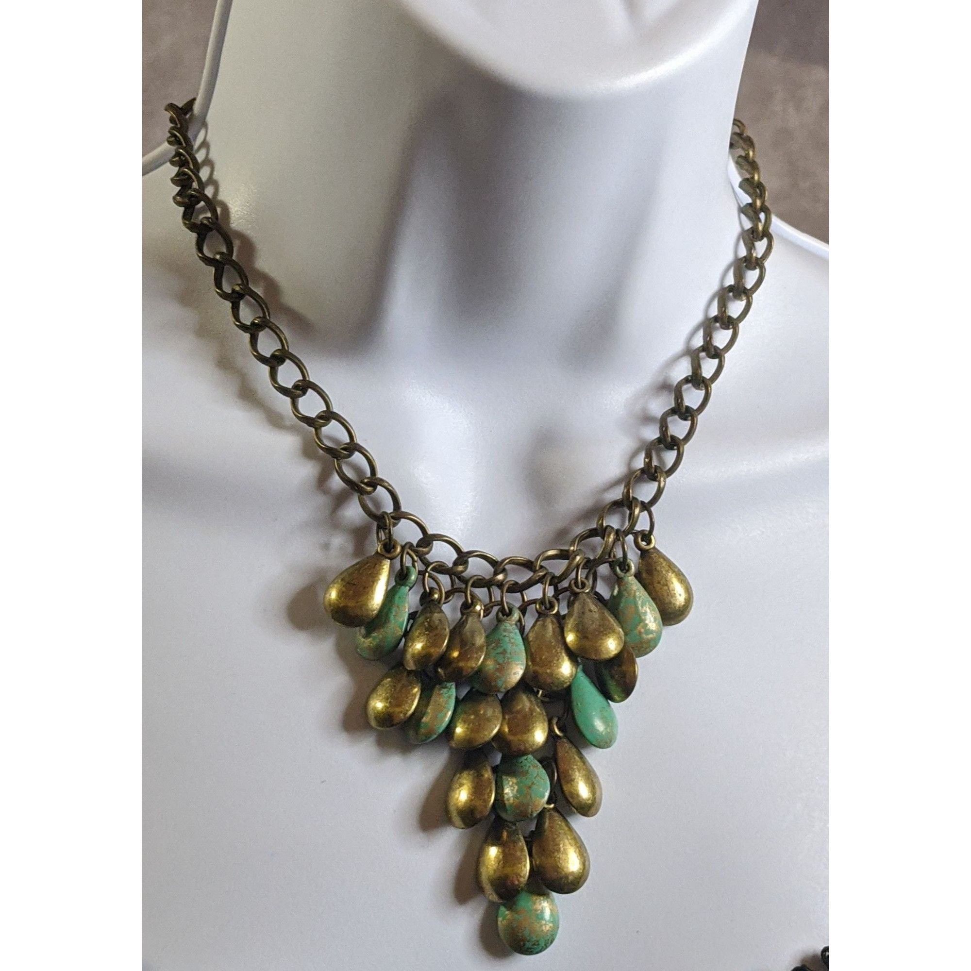 Other Vintage Bohemian Brass Teardrop Necklace With Turquoise Pain Size ONE SIZE - 3 Thumbnail