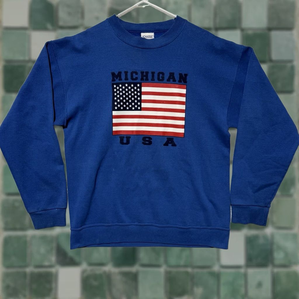 Vintage VINTAGE 90s Santee Michigan USA Crewneck Sweatshirt Men L Blue Graphic Print Pullover Cotton Polyester Size US L / EU 52-54 / 3 - 1 Thumbnail