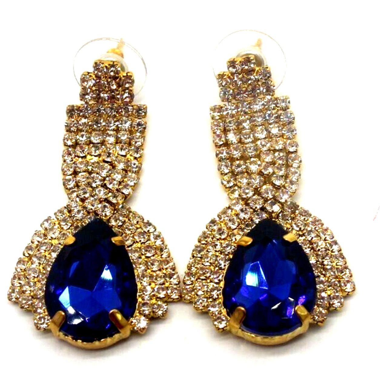 Other Sapphire Blue Tear Drop Rhinestone Statement Earrings • 2" Size ONE SIZE - 1 Thumbnail