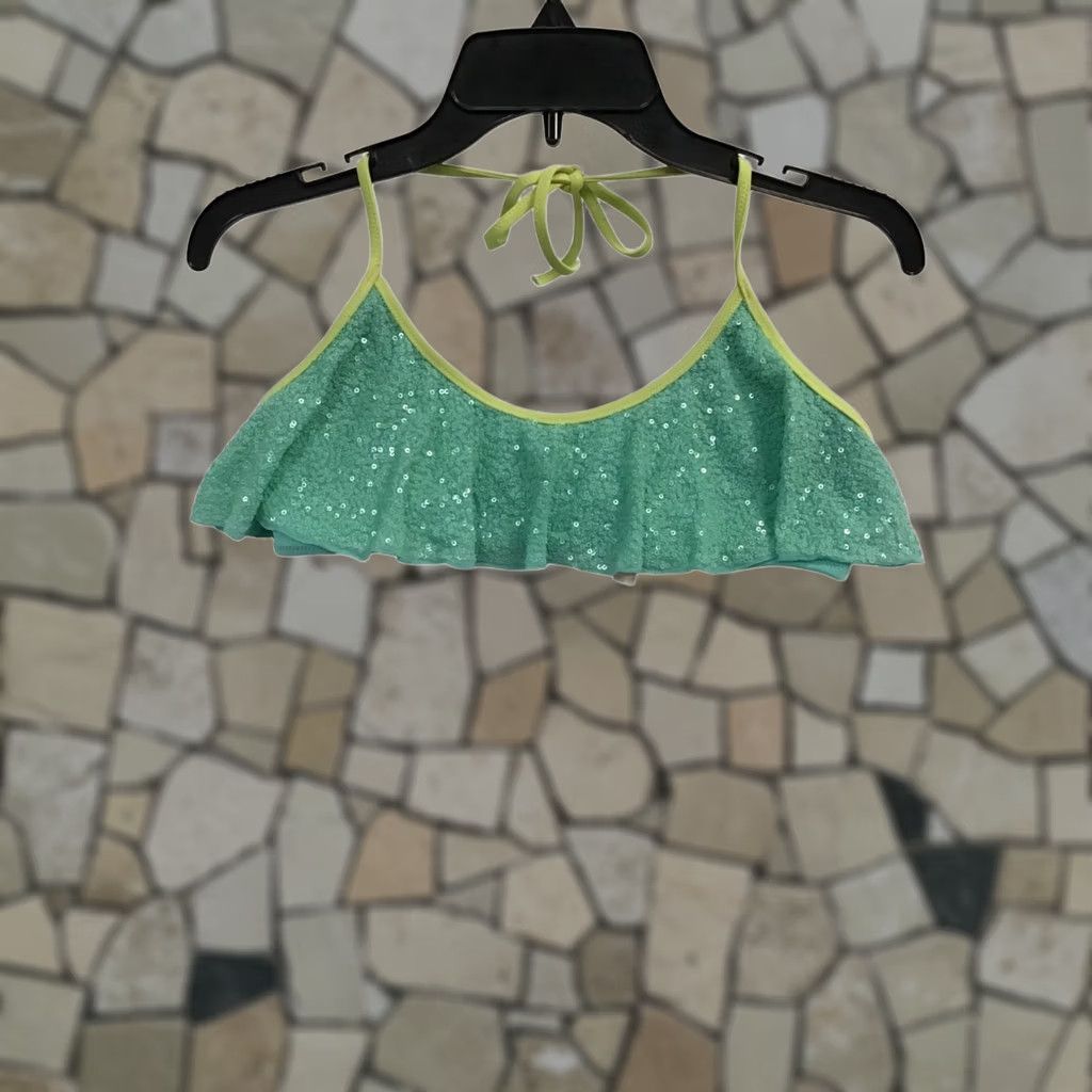 Swims Womens Sequined Ruffled Swim Top #1512 - Large Light Blue - Vintage Style Size L / US 10 / IT 46 - 1 Thumbnail