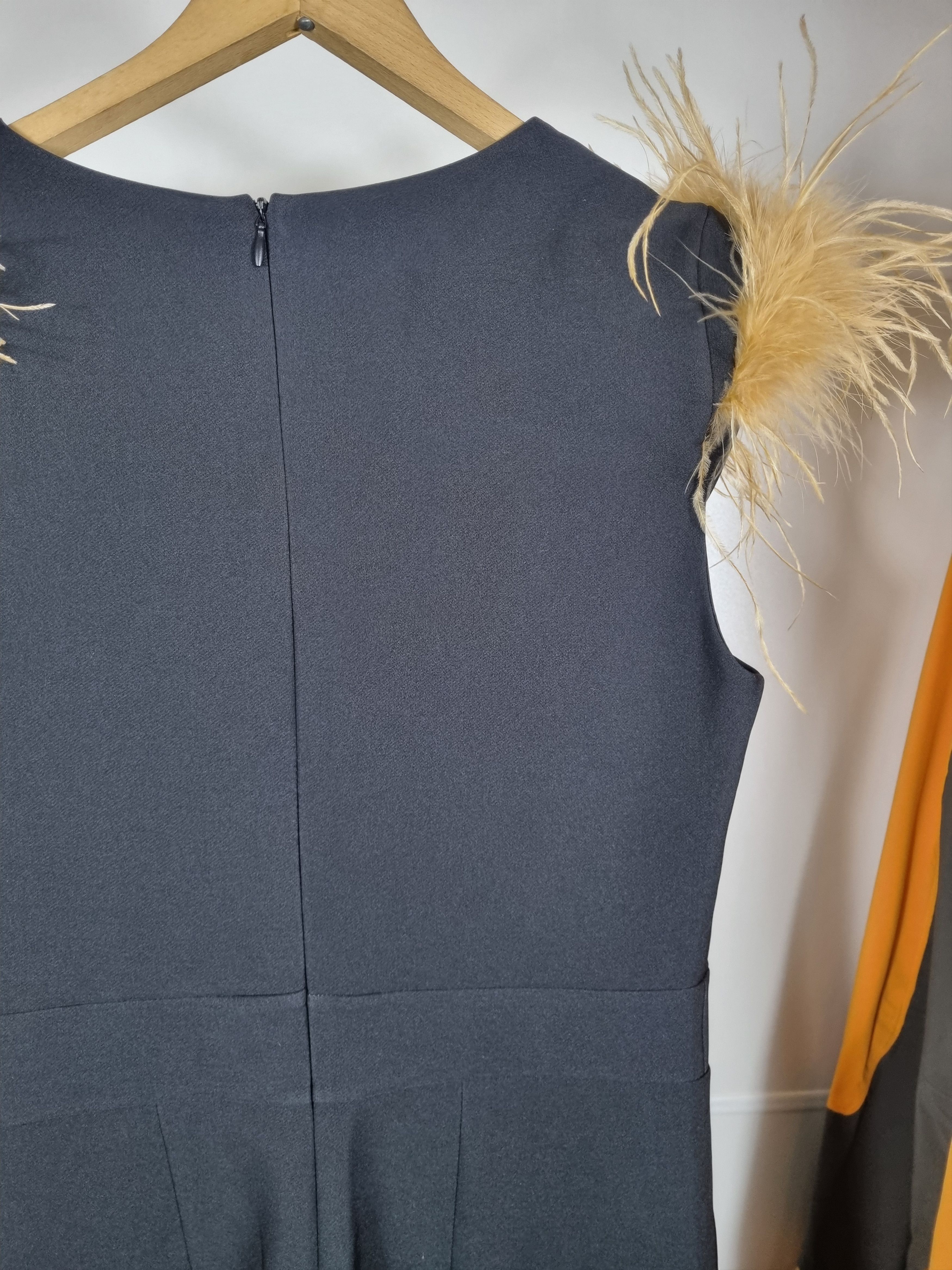 Other Rinascimento Italy Feather-Trimmed Evening Jumpsuit Black Size M / US 6-8 / IT 42-44 - 4 Thumbnail