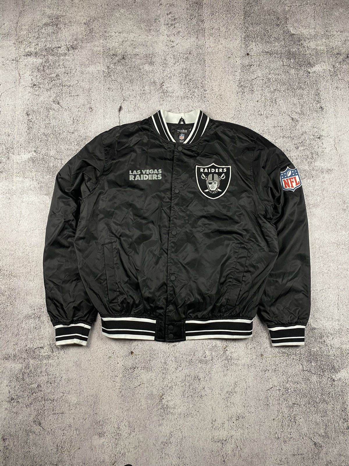 Pull&Bear NFL varsity bomber jacket in black