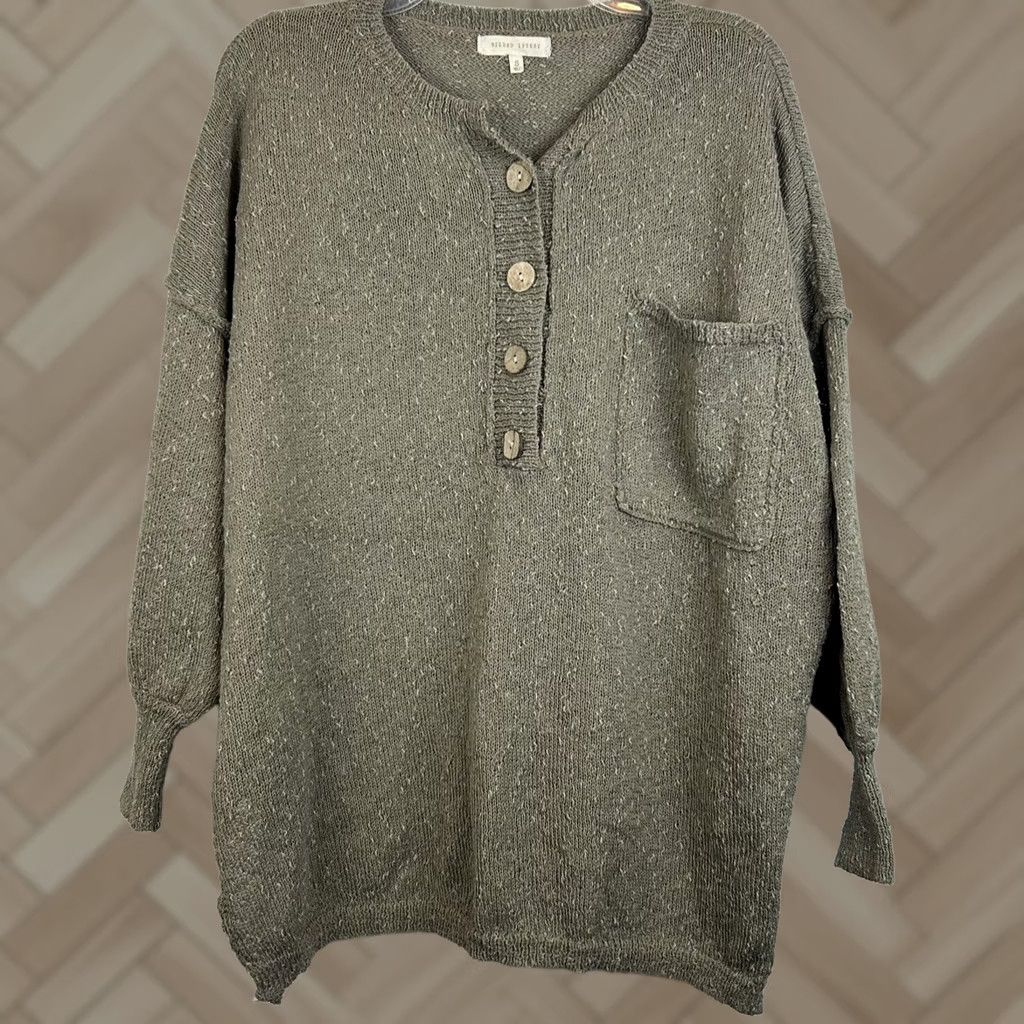 Vintage Sage Womens Small Sweater Oversized Half Button Textured Minimalist Capsule Size S / US 4 / IT 40 - 1 Thumbnail