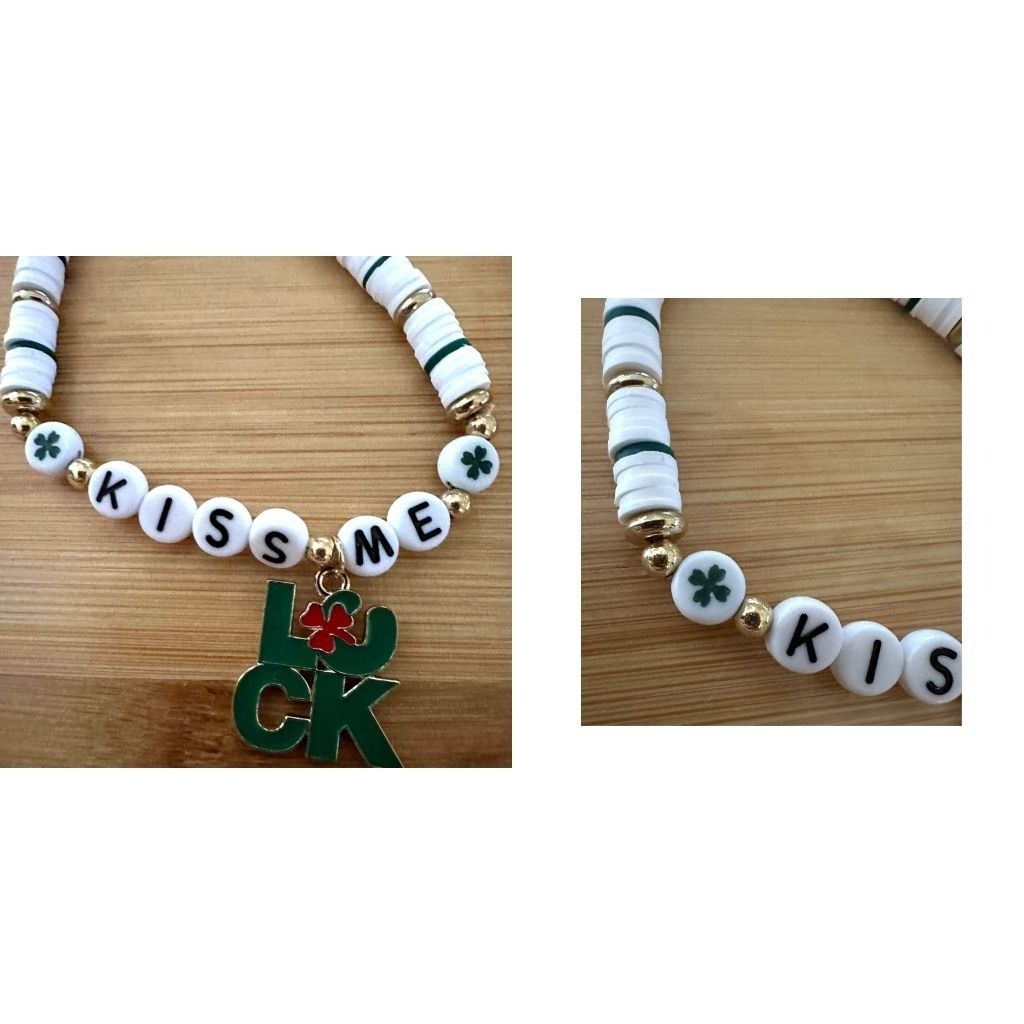 Handmade St Patricks Day Bracelet New Puka Beads Lucky Kiss Me Size ONE SIZE - 10 Thumbnail