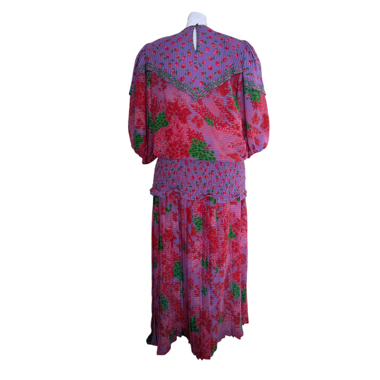 Other Vintage Assorti Susan Freis Pink Purple Floral Blouse Skirt Size XS / US 0-2 / IT 36-38 - 3 Thumbnail