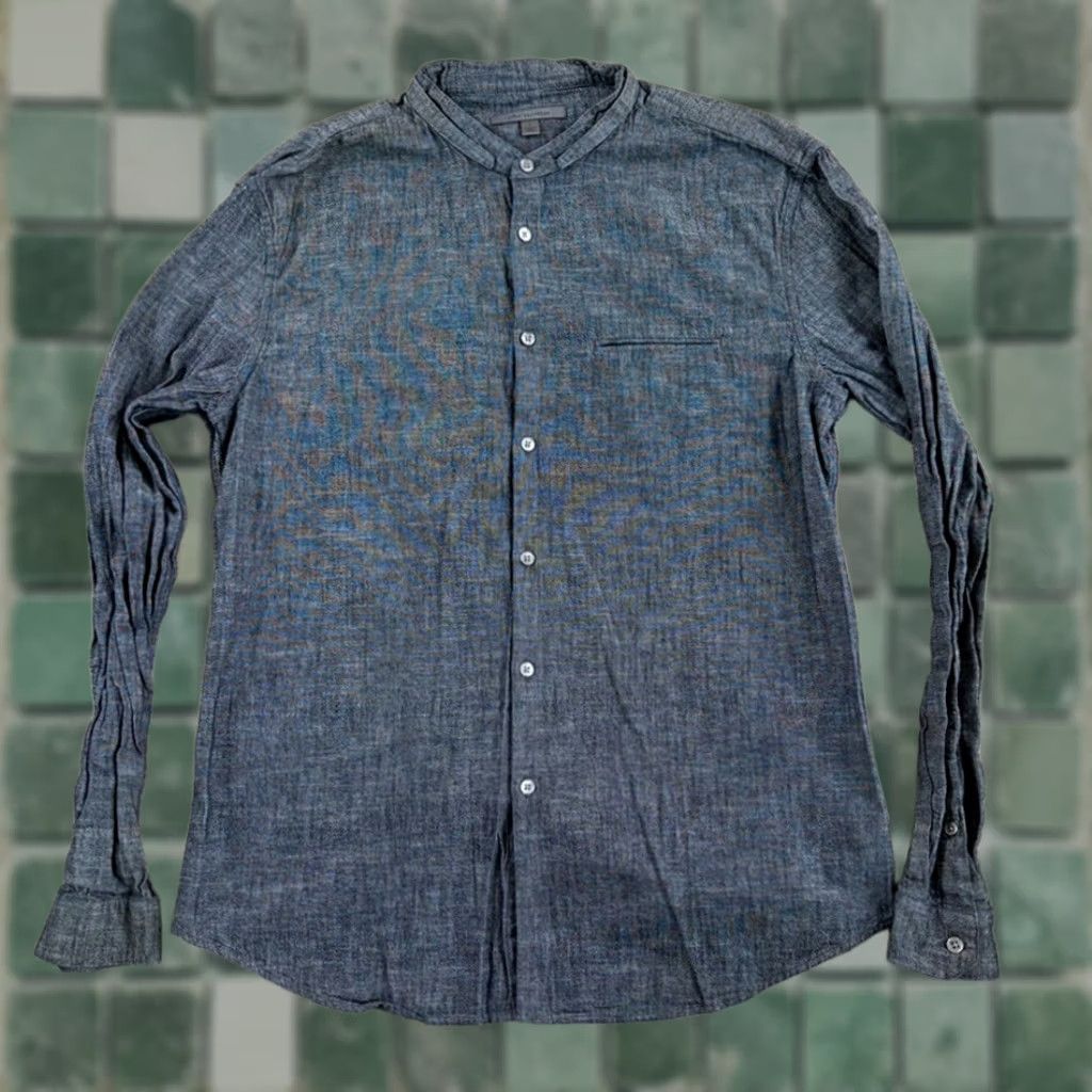 John Varvatos John Varvatos Collection Grey Chambray Mandarin Band Collar Button-Up Shirt Men Large Size US L / EU 52-54 / 3 - 1 Thumbnail
