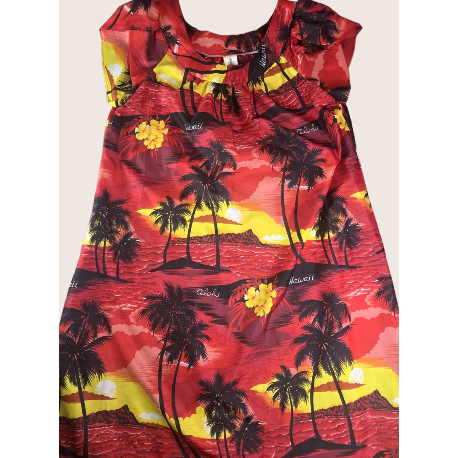 Vintage Vtg Royal Creations Hawaii Dress Sleeveless V-Neck Floral Red Short 42" Smocked Fit & Flare Womens Large Hawaii Aloha Cruisewear USA Size L / US 10 / IT 46 - 1 Thumbnail