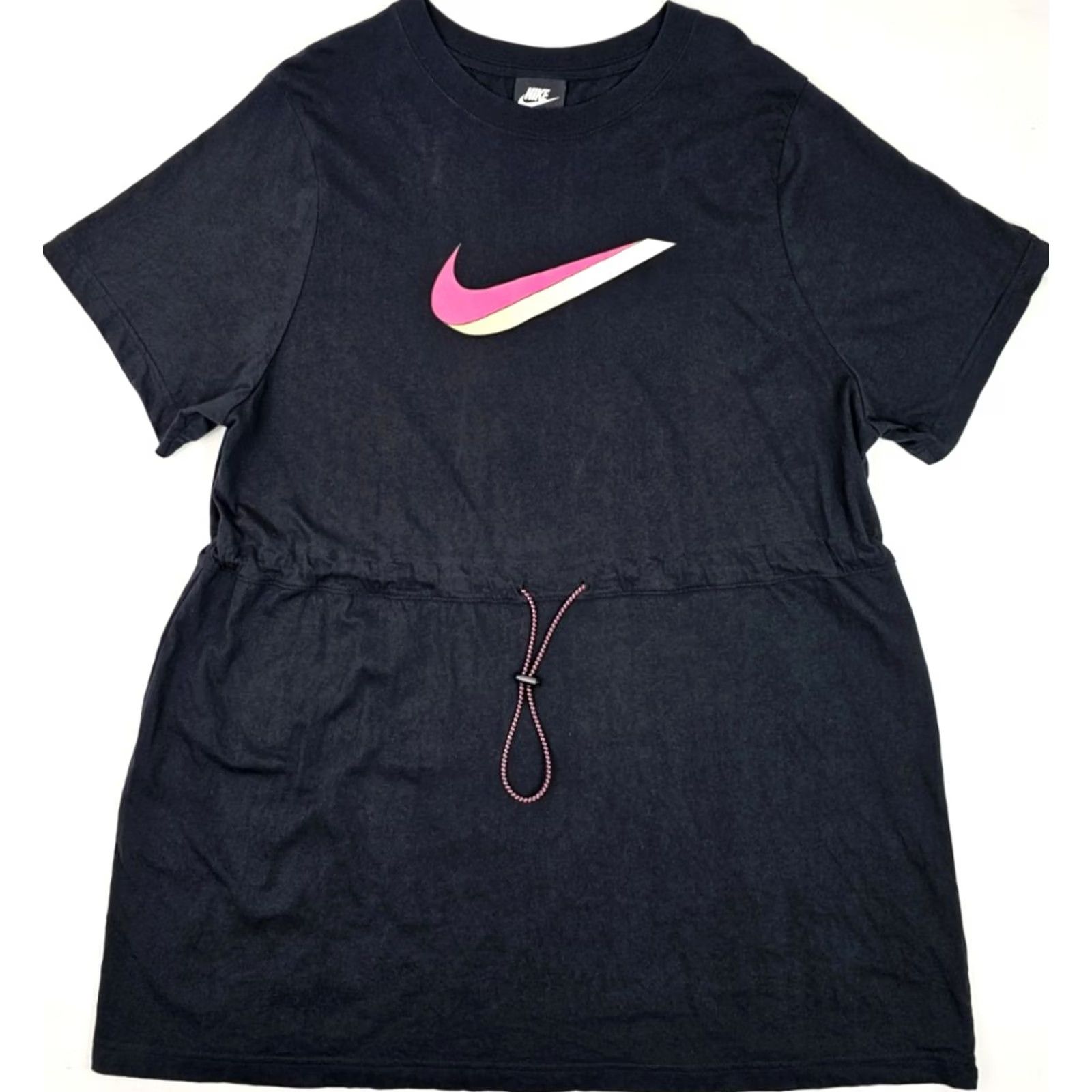 Nike VINTAGE Nike Black Icon Clash Dress Women 1X Drawstring Waist Organic Cotton Mini - EUC Size XL / US 12-14 / IT 48-50 - 2 Thumbnail