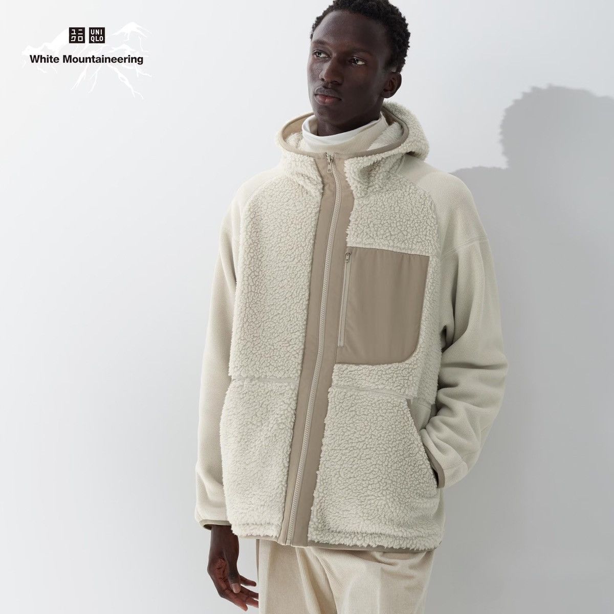 Uniqlo × White Mountaineering Medium White Fleece Long-Sleeve Hoodie Pullover Jacket Coat Size US M / EU 48-50 / 2 - 6 Thumbnail