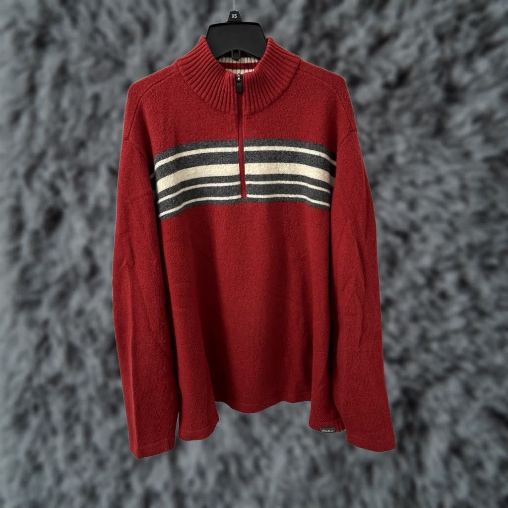 Eddie Bauer Eddie Bauer Sweater Mens XL Red Striped 1/4 Zip Wool Blend Pullover Long Sleeve Size US XL / EU 56 / 4 - 1 Thumbnail