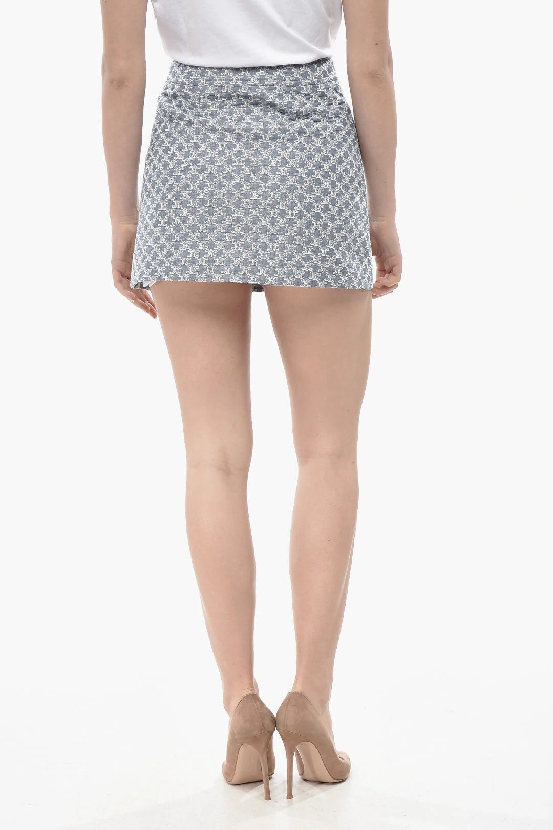 Celine og1mm0326 Cotton Jacquard A-Line Mini Skirt in Light Blue Size 26" / US 2 / IT 38 - 2 Thumbnail