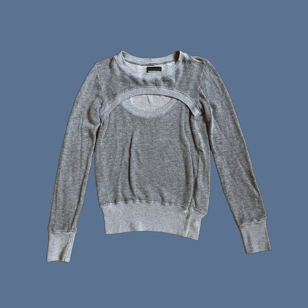 MONROW Monrow Textured Sweater Womens M Grey Circular Front Cut Out Pullover Knit Casual Womens Modern Classic Fall Winter Size M / US 6-8 / IT 42-44 - 1 Thumbnail