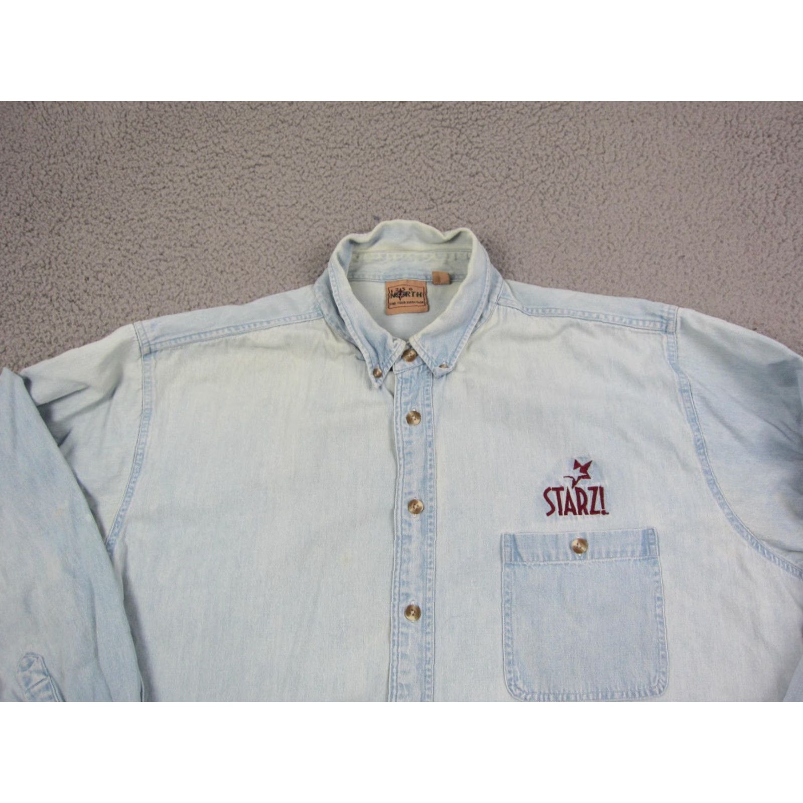 Denime VINTAGE Starz Shirt Mens XL Blue Denim Button-Up 90s Western TV Movie Collared Long Sleeve Shirt Men Size US XL / EU 56 / 4 - 2 Thumbnail