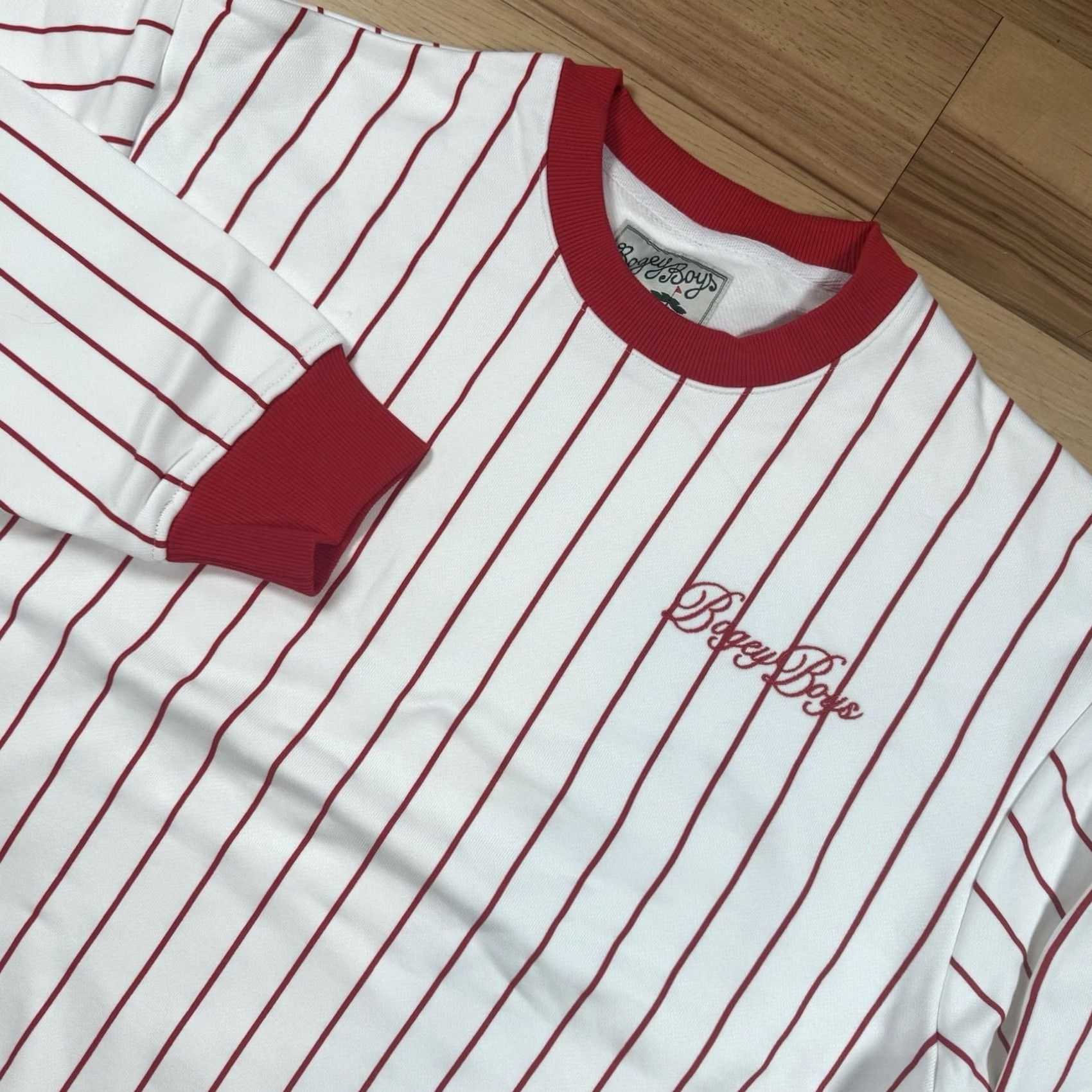 Vintage VINTAGE NWOT Bogey Boys Macklemore Crewneck Sweater Mens Large Red White Pinstripe Size US L / EU 52-54 / 3 - 2 Thumbnail