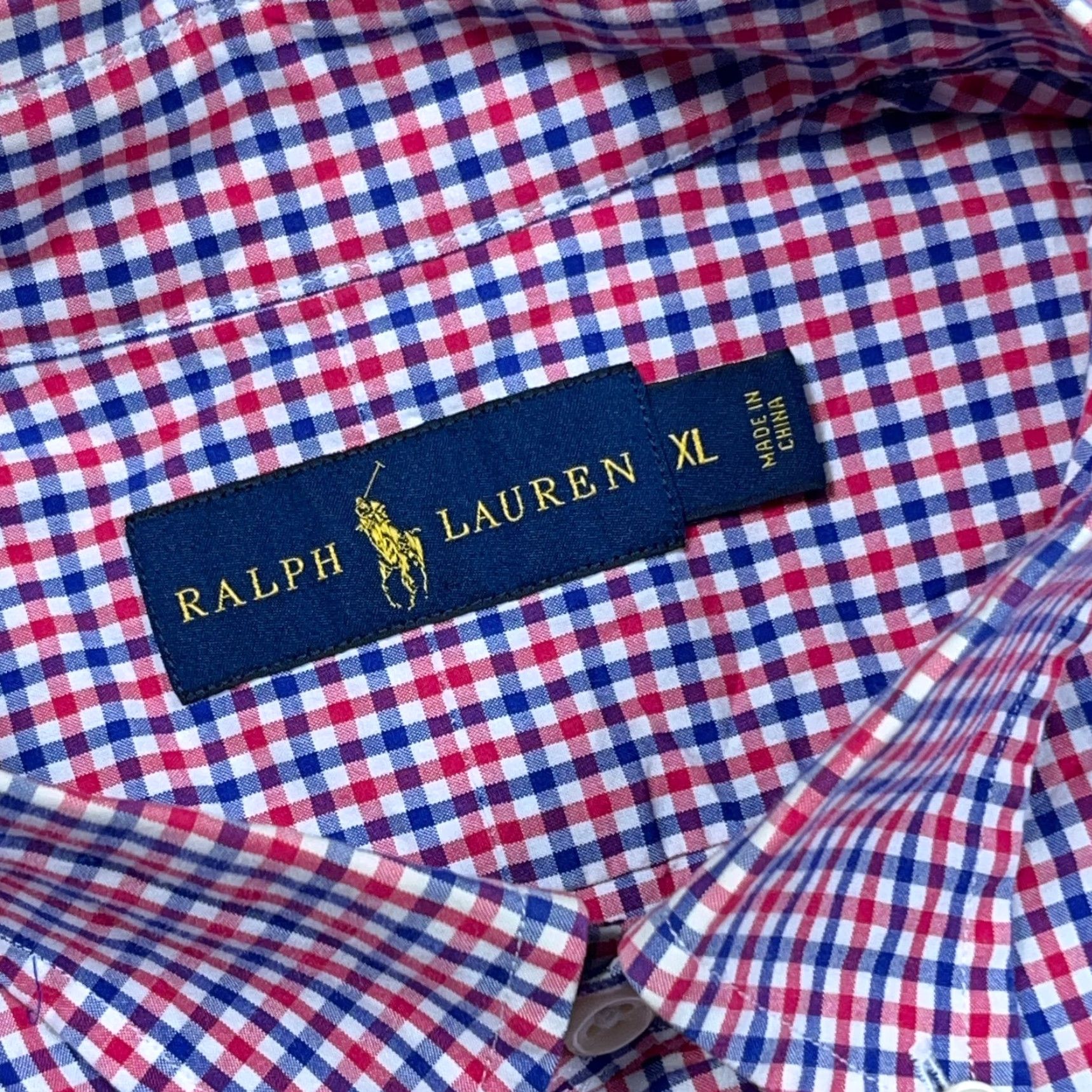 Ralph Lauren Ralph Lauren Shirt Men XL Red Blue Button Up Tattersall Plaid Poplin Dress Adult Size 46R - 3 Thumbnail