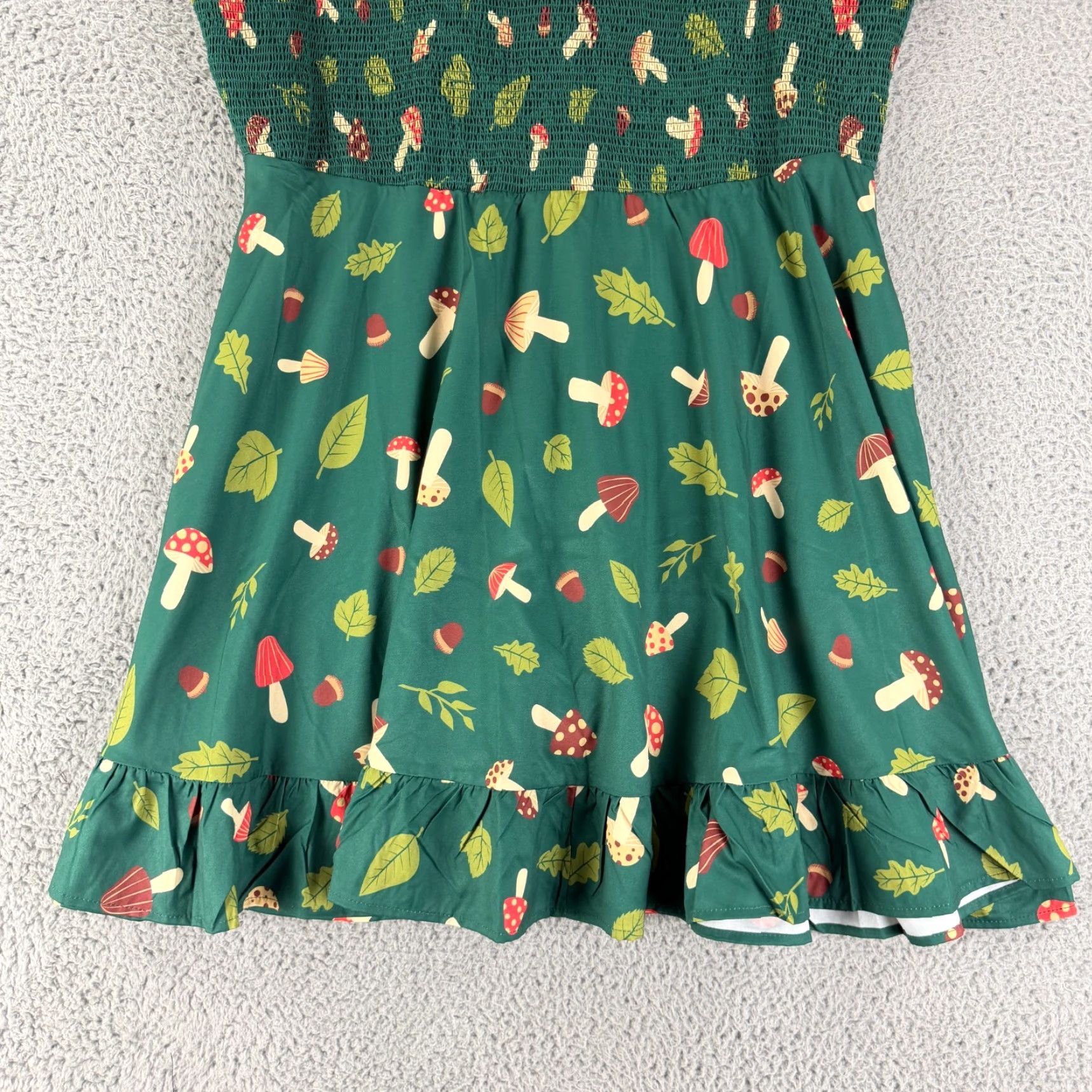 Etro Smak Parlour Dress Womens Size 2X Green Mushroom Peter Pan Collar Smocked Retro Dress City Classic Vintage: No Size XXL / US 16-18 / IT 52-54 - 4 Thumbnail