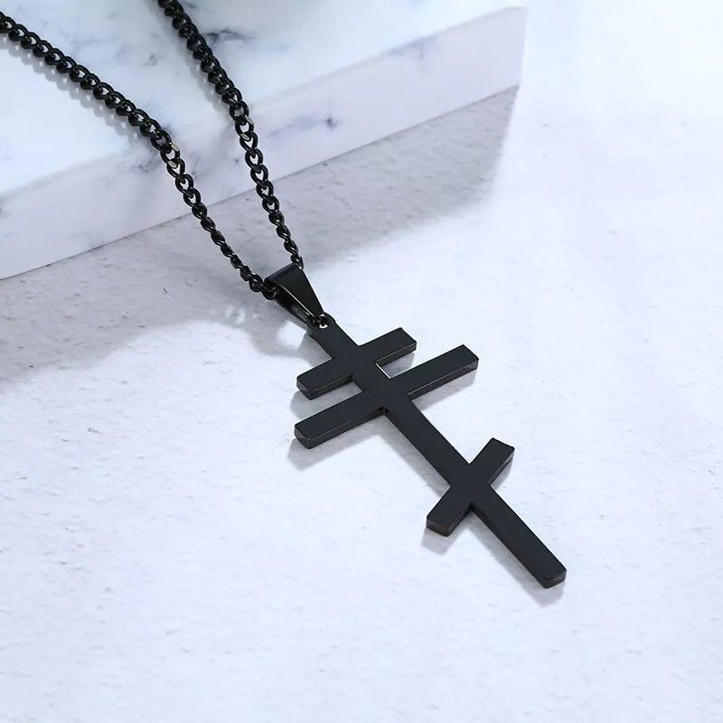 Other Black Cross Necklace Eastern Orthodox Stainless Steel Size ONE SIZE - 2 Thumbnail