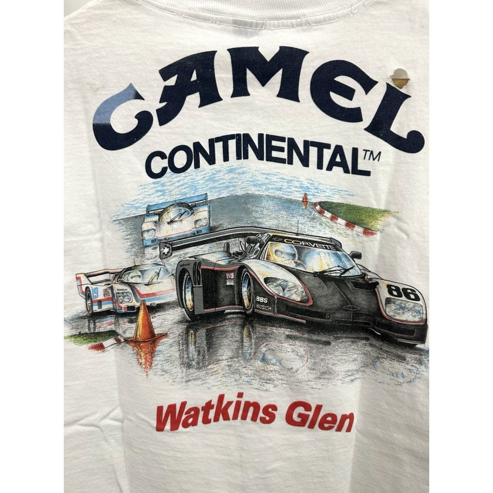 Anvil VTG 80s Camel GT Continental Watkins Glen F1 Formula NASCAR Racing T-Shirt L Mens White Camels - Joe Pit Crew IMSA Size US L / EU 52-54 / 3 - 4 Thumbnail