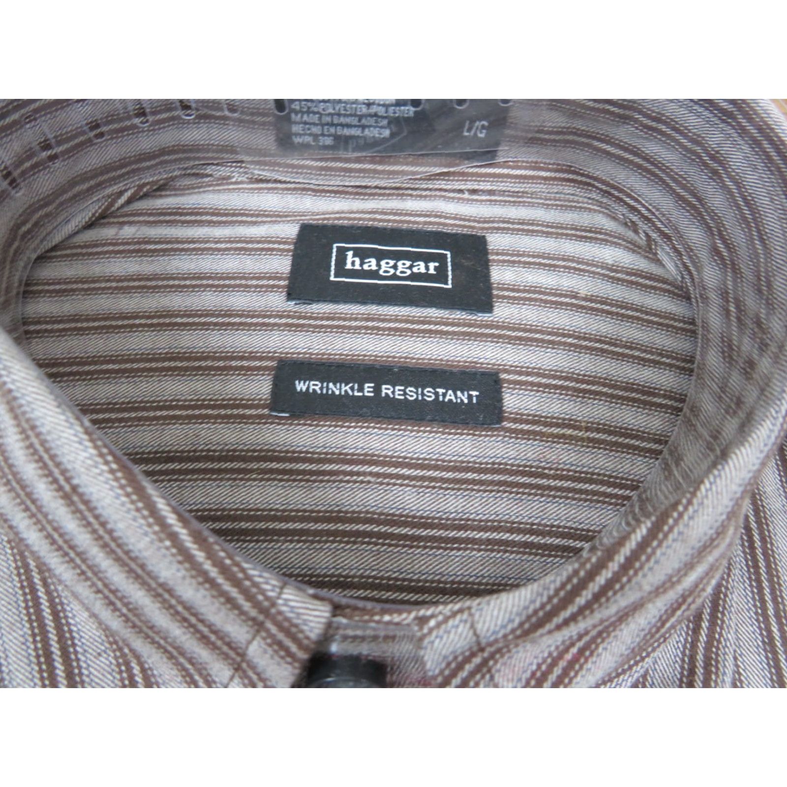 Haggar NWT Haggar Button-Up Dress Shirt Striped Long Sleeve Brown L Large Button-Down Collared Casual Business Men Size US M / EU 48-50 / 2 - 4 Thumbnail