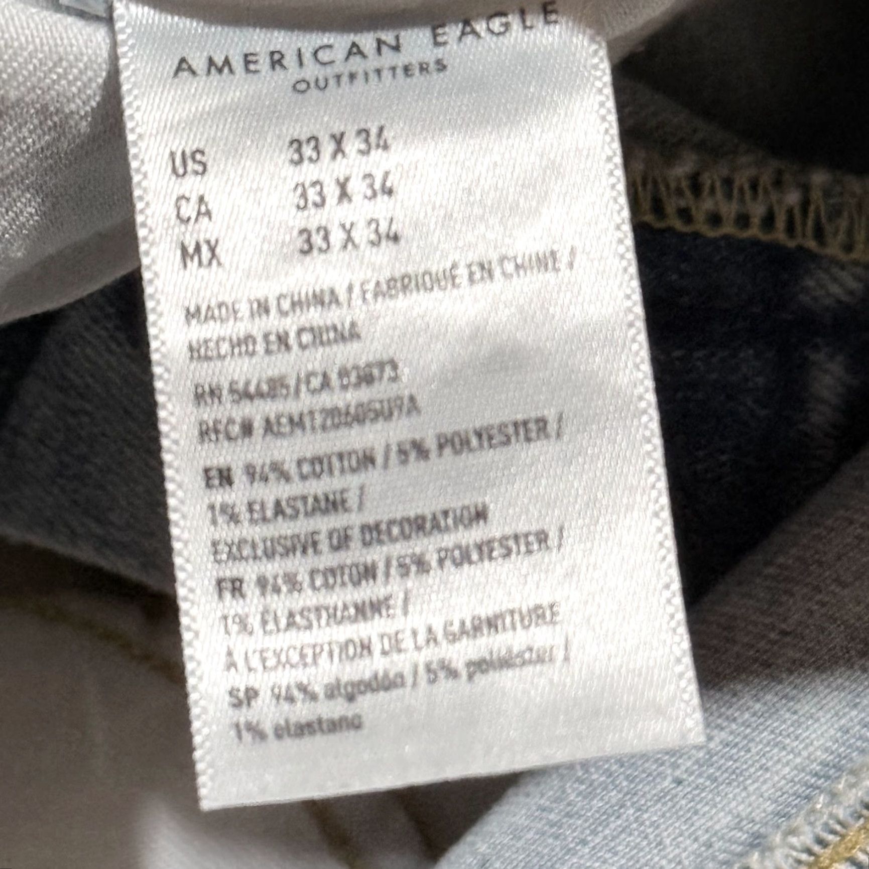 American Eagle Outfitters American Eagle Jeans Men's Light Wash Denim Stretch Classic Straight - 33X34 Size US 33 - 5 Thumbnail