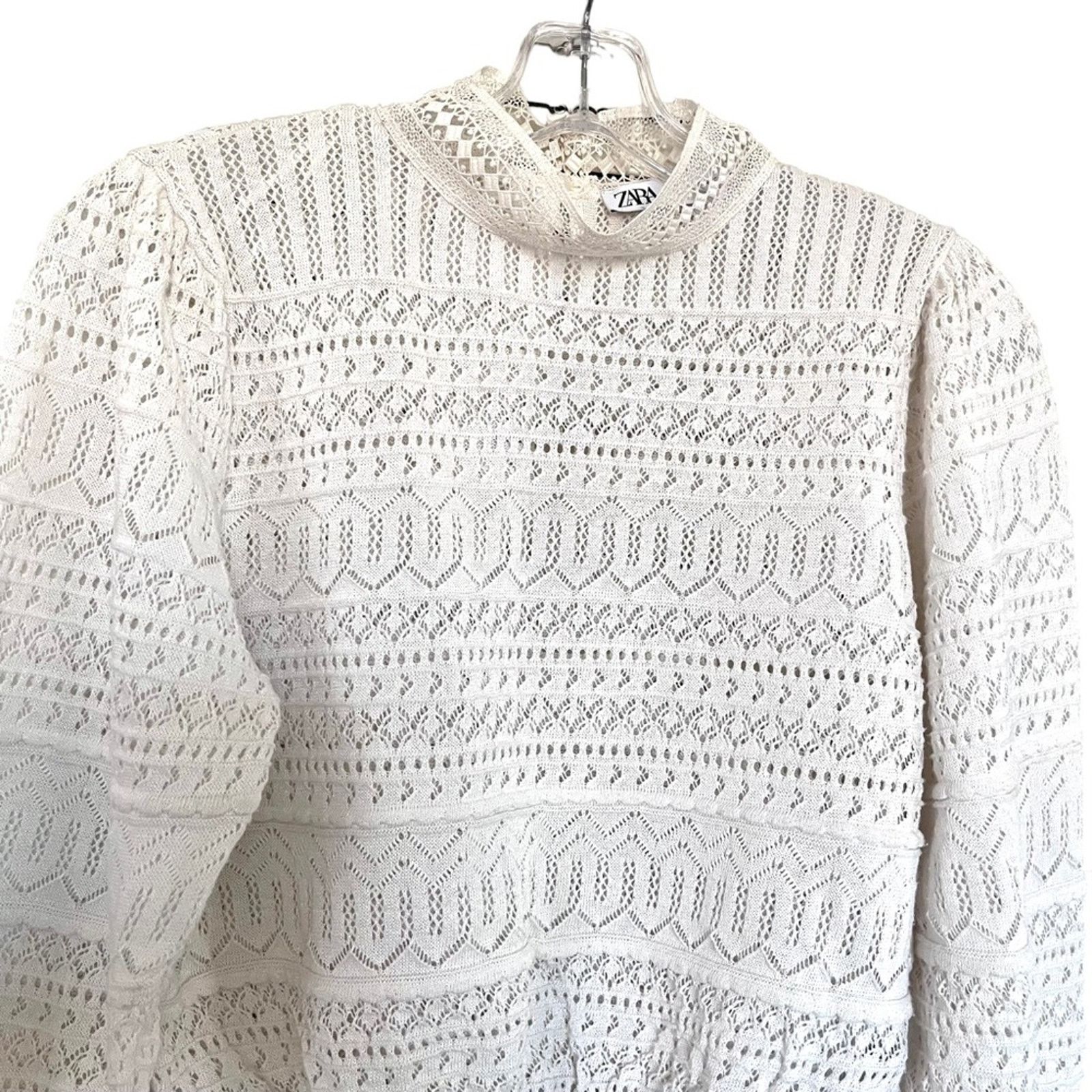 Zara Zara ecru lace knit pointell open knit sweater size Large Size L / US 10 / IT 46 - 7 Thumbnail