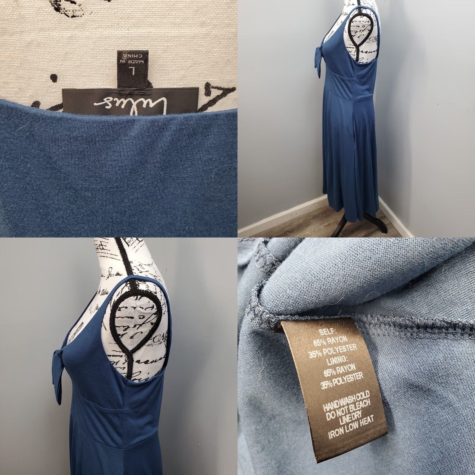 Lulus Lulus Womens Large Blue Rayon Wide Strap Keyhole Tie Front Pleated Sheath Dress Size L / US 10 / IT 46 - 9 Thumbnail