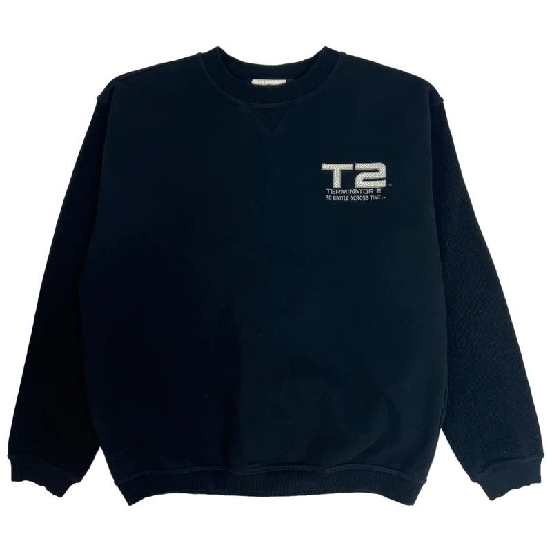 image of Vintage Universal T2 Waffle-Sleeve Crewneck Sweater Black, Men's (Size Medium)