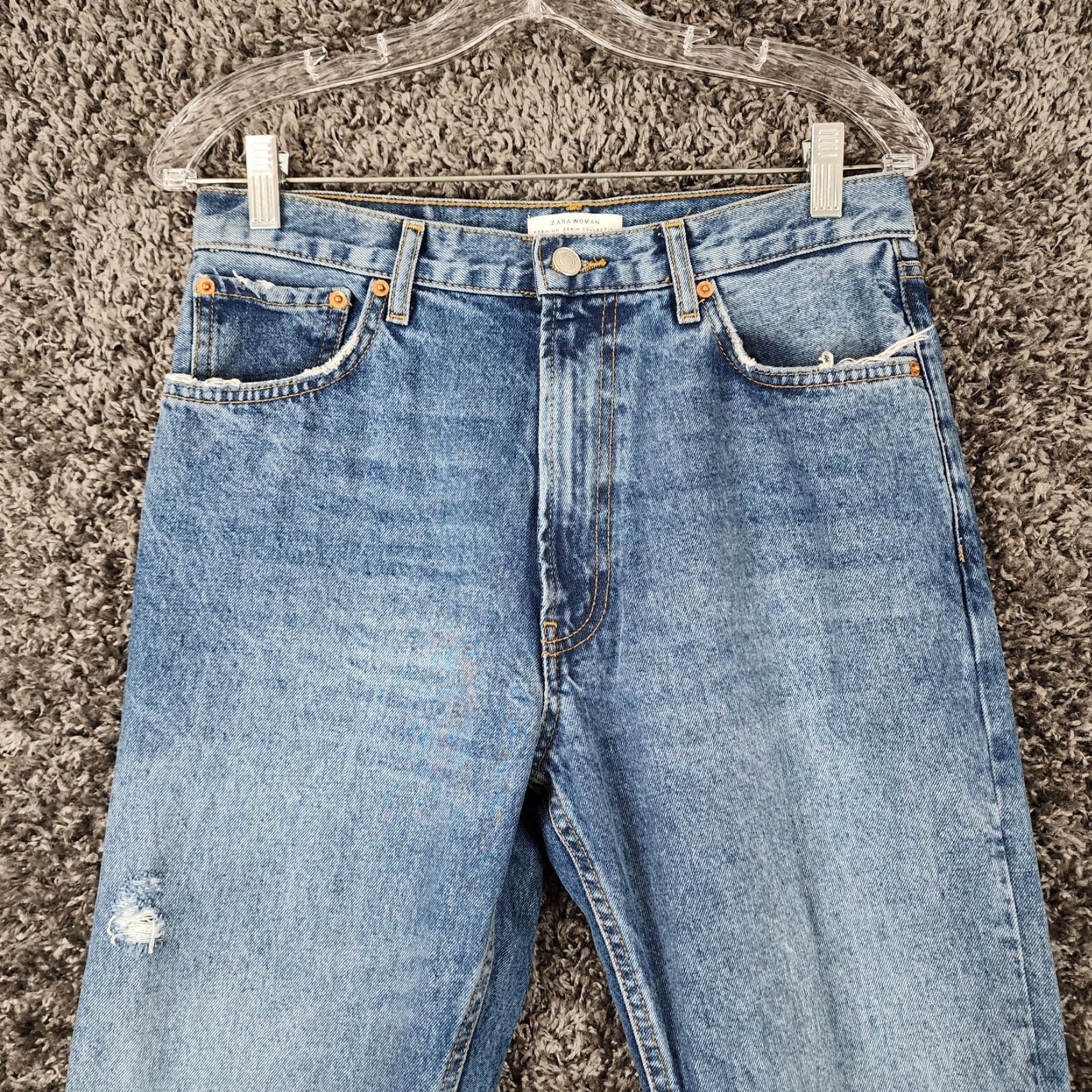 Zara ZARA Distressed Straight Leg Jeans Women Size 6 Blue Size 28" / US 6 / IT 42 - 3 Thumbnail