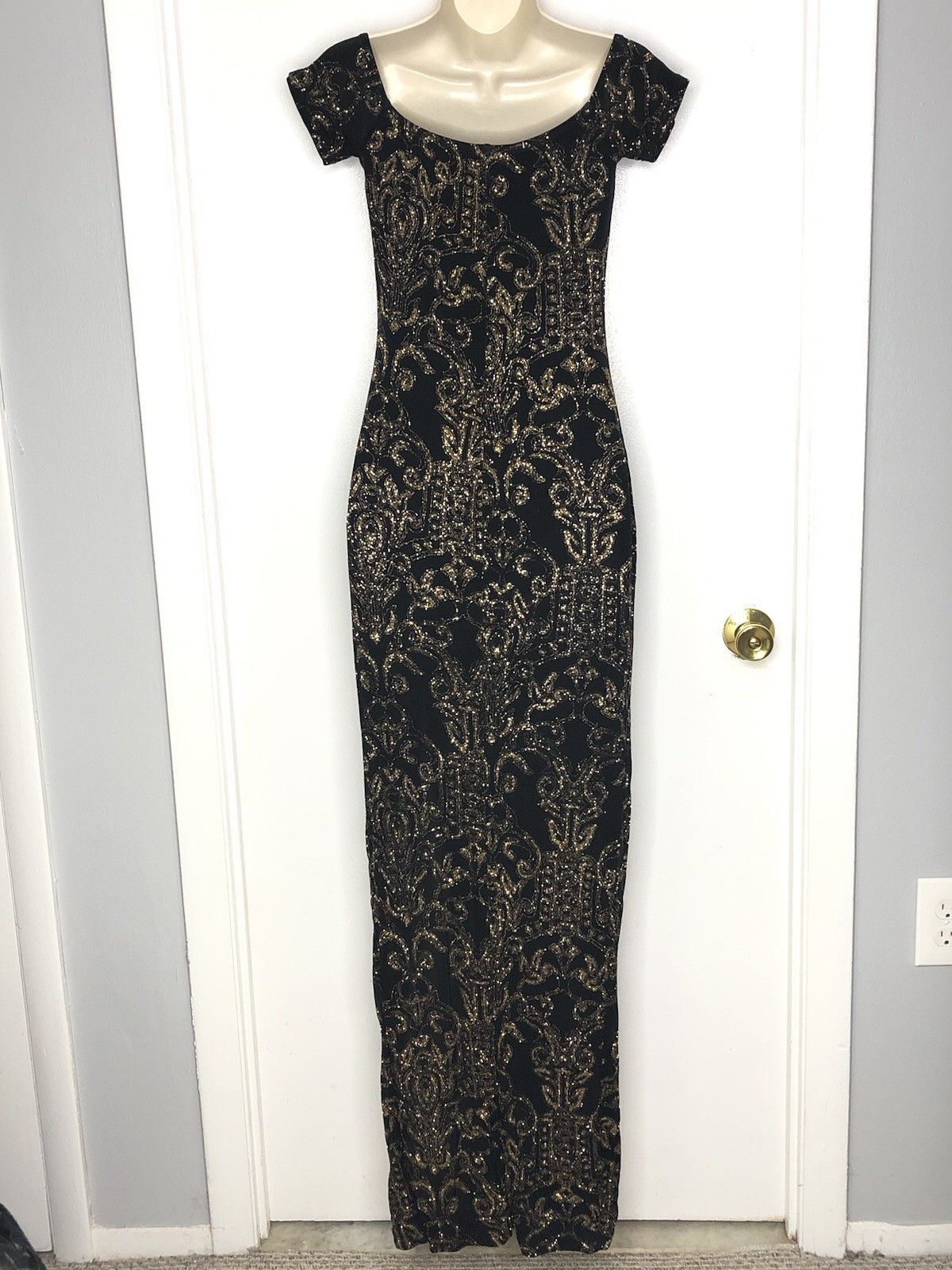 Other Cameo Women Black Sparkle Gold Wire Plunge V Neck Maxi Sz S Size S / US 4 / IT 40 - 9 Thumbnail
