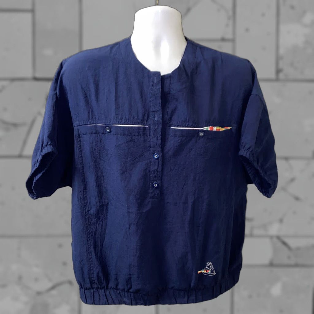 Vintage Men's Long Sleeve Cotton Shirt XL Blue Flag/Boat Casual 1/2 Button Front Size US XL / EU 56 / 4 - 1 Thumbnail