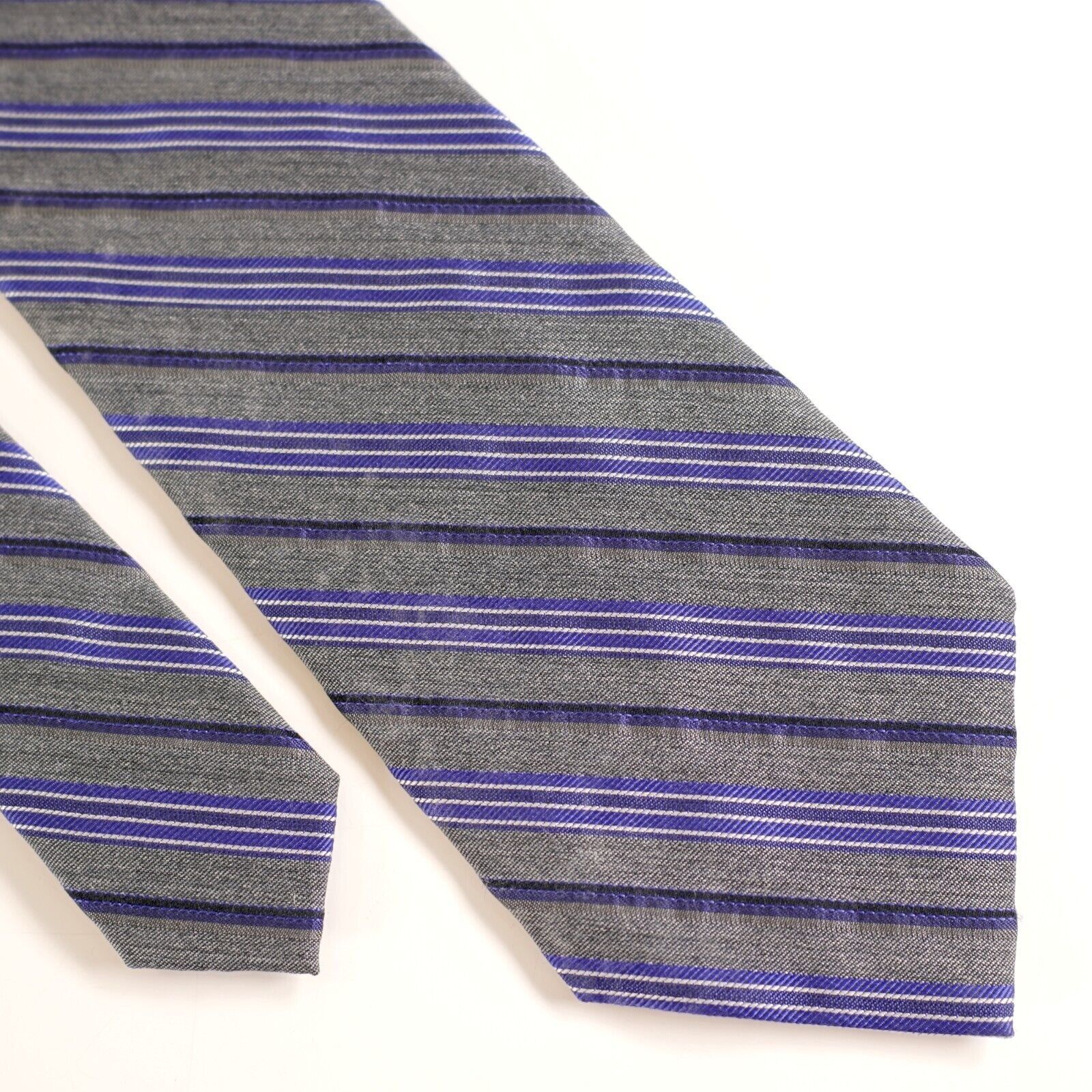Calvin Klein Calvin Klein Gray Purple Striped Woven Silk Tie Size ONE SIZE - 1 Thumbnail