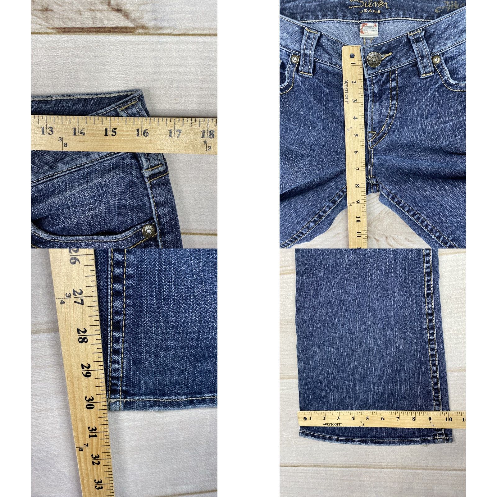 Silver Jeans Co. Silver Jeans Distressed Stretch Denim Aiko Bootcut Jeans Medium Wash Blue 30 Regular Women) Size 30" / US 8 / IT 44 - 8 Thumbnail