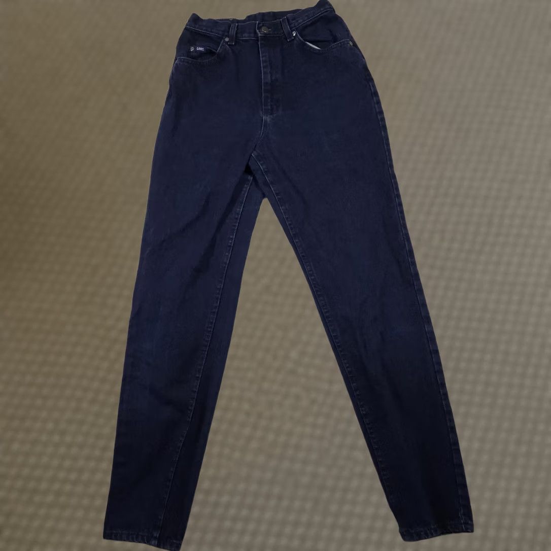 Lee Lee Jeans Womens 10 Long Dark Blue High Rise Tapered Leg Mom Fit Denim 5 Pocket Size 32" / US 10 / IT 46 - 1 Thumbnail